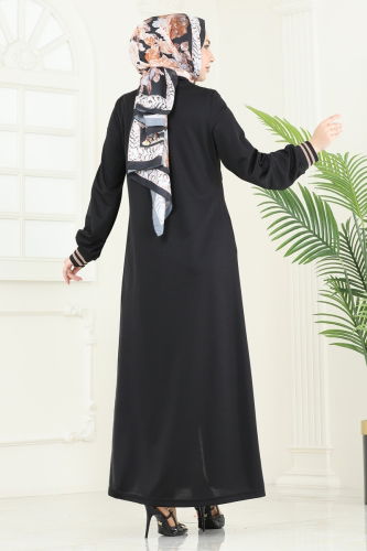 moda selvim Abaya 373DVL817 Black - Thumbnail