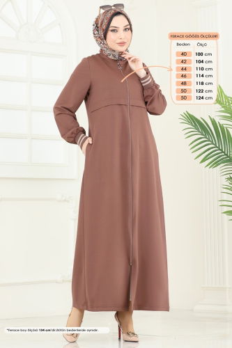 moda selvim Abaya 373DVL817 Brown - Thumbnail