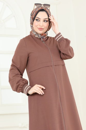 moda selvim Abaya 373DVL817 Brown - Thumbnail