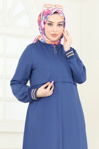 moda selvim Abaya 373DVL817 Indigo - Thumbnail