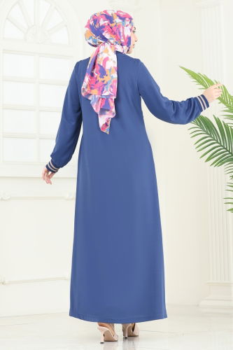 moda selvim Abaya 373DVL817 Indigo - Thumbnail