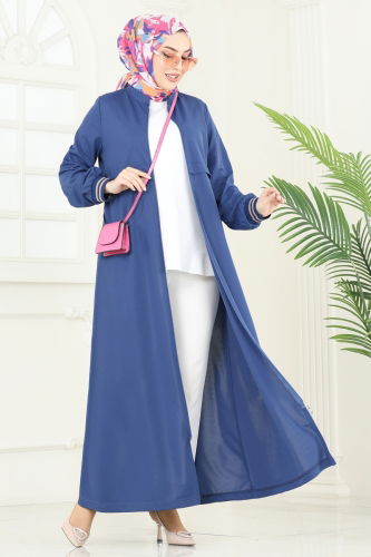 moda selvim Abaya 373DVL817 Indigo - Thumbnail