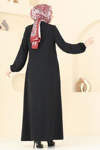 moda selvim Abaya 376DVL817 Black - Thumbnail