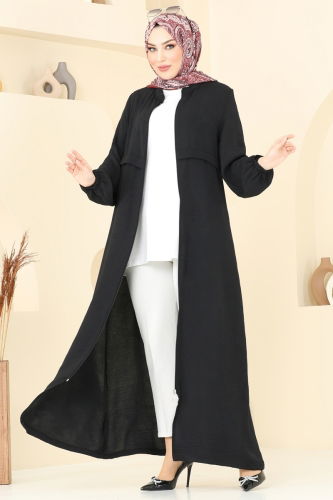 moda selvim عباءة أسود 376DVL817 - Thumbnail