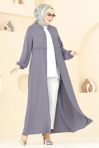 moda selvim Abaya 376DVL817 Gray - Thumbnail