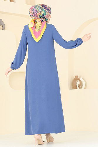 moda selvim Abaya 376DVL817 Indigo - Thumbnail