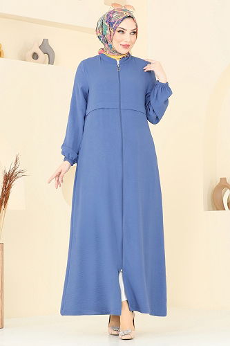 moda selvim Abaya 376DVL817 Indigo - Thumbnail