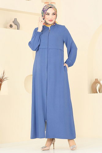 moda selvim Abaya 376DVL817 Indigo - Thumbnail