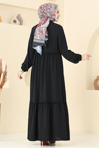 moda selvim Abaya 377DVL817 Black - Thumbnail