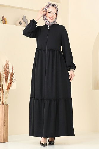 moda selvim Abaya 377DVL817 Black - Thumbnail