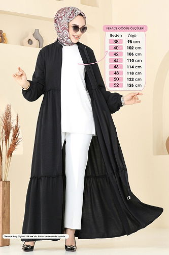 moda selvim Abaya 377DVL817 Black - Thumbnail