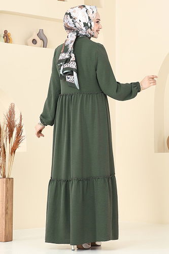 moda selvim عباءة اخضر عفني 377DVL817 - Thumbnail