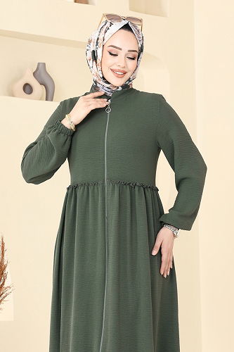 moda selvim عباءة اخضر عفني 377DVL817 - Thumbnail