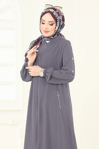 moda selvim Abaya 378DVL817 Anthracite - Thumbnail