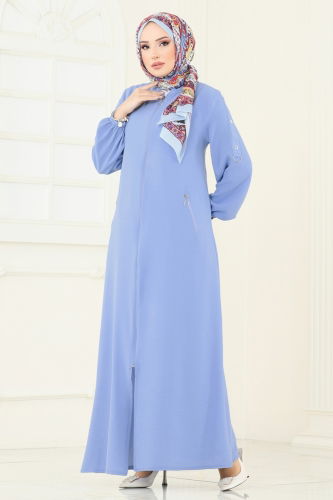 moda selvim عباءة أزرق فاتح 378DVL817 - Thumbnail
