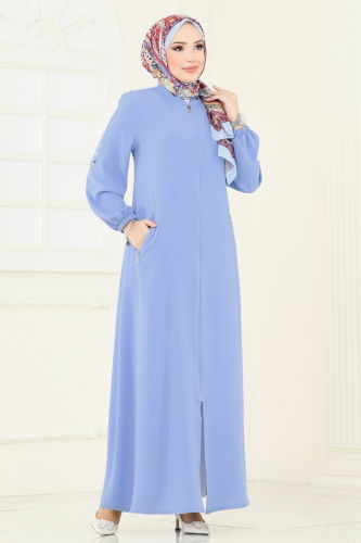 moda selvim عباءة أزرق فاتح 378DVL817 - Thumbnail