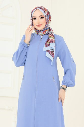 moda selvim عباءة أزرق فاتح 378DVL817 - Thumbnail