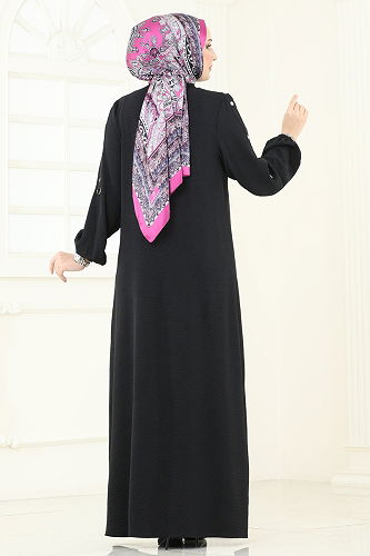 moda selvim Abaya 378DVL817 Black - Thumbnail