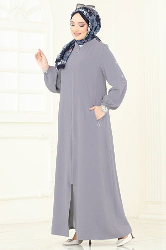 moda selvim Abaya 378DVL817 Gray - Thumbnail