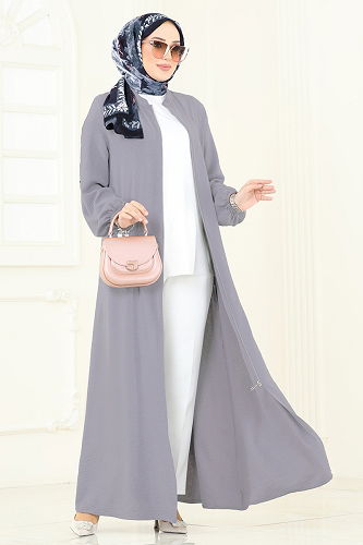 moda selvim Abaya 378DVL817 Gray - Thumbnail