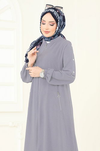 moda selvim عباءة رمادي 378DVL817 - Thumbnail