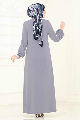 moda selvim عباءة رمادي 378DVL817 - Thumbnail