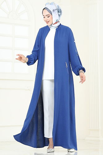 moda selvim Abaya 378DVL817 Indigo - Thumbnail