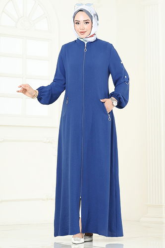 moda selvim Abaya 378DVL817 Indigo - Thumbnail