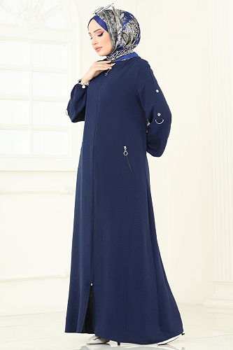 moda selvim Abaya 378DVL817 Navy Blue - Thumbnail