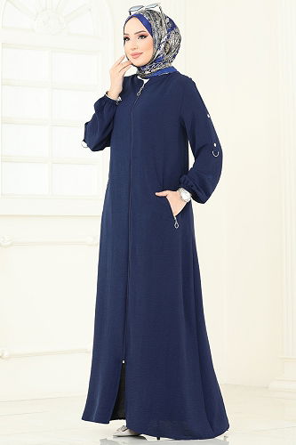 moda selvim Abaya 378DVL817 Navy Blue - Thumbnail