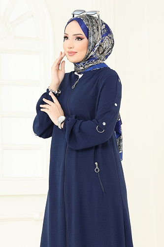 moda selvim Abaya 378DVL817 Navy Blue - Thumbnail