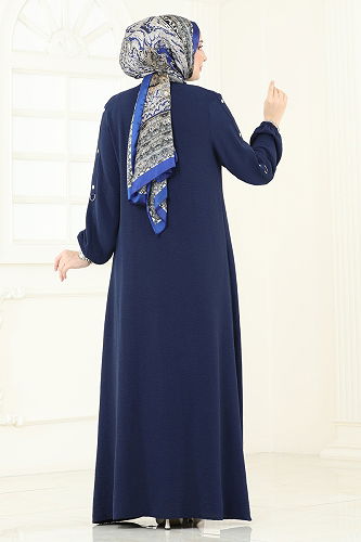 moda selvim Abaya 378DVL817 Navy Blue - Thumbnail