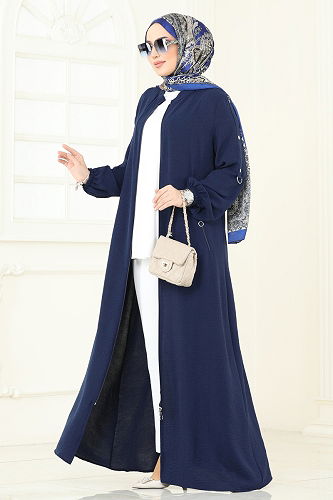 moda selvim عباءة كحلي 378DVL817 - Thumbnail