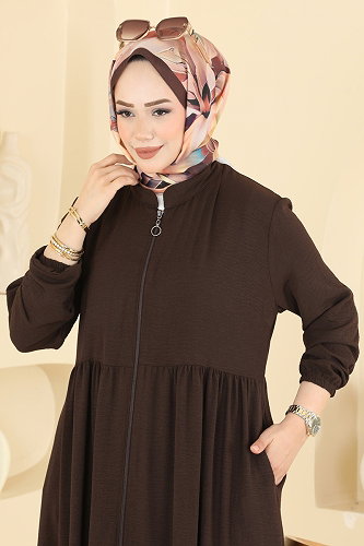moda selvim Abaya 3852ORG1169 Bitter Brown - Thumbnail