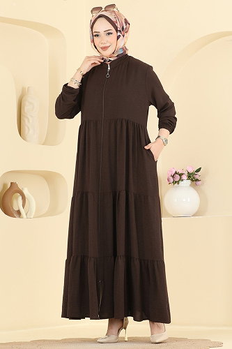 moda selvim Abaya 3852ORG1169 Bitter Brown - Thumbnail