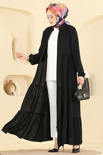 moda selvim عباءة أسود 3852ORG1169 - Thumbnail