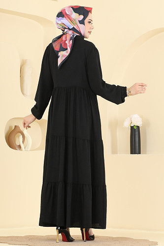 moda selvim عباءة أسود 3852ORG1169 - Thumbnail