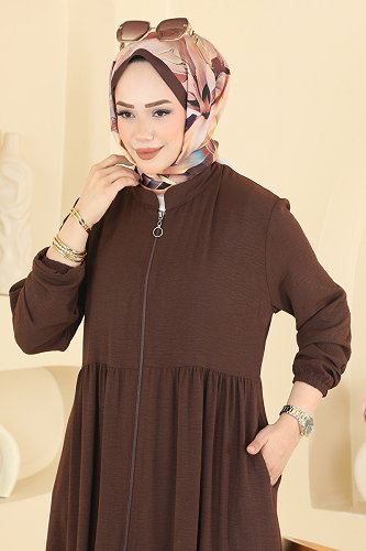 moda selvim Abaya 3852ORG1169 Brown - Thumbnail