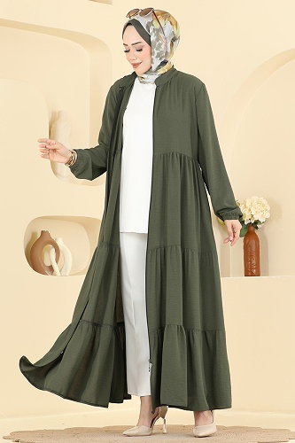 moda selvim عباءة اخضر عفني 3852ORG1169 - Thumbnail
