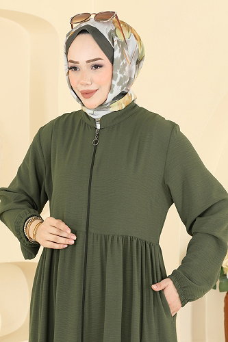 moda selvim عباءة أخضر عفني فاتح 3852ORG1169 - Thumbnail