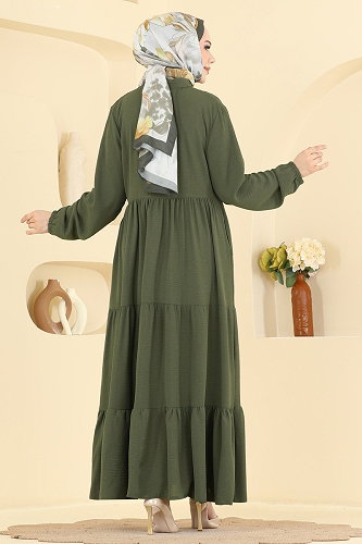 moda selvim عباءة أخضر عفني فاتح 3852ORG1169 - Thumbnail