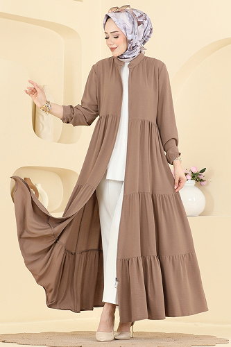 moda selvim عباءة بيج 3852ORG1169 - Thumbnail