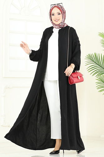 moda selvim Abaya 390DVL817 Black - Thumbnail