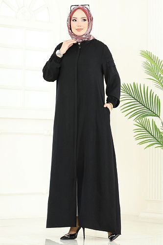 moda selvim Abaya 390DVL817 Black - Thumbnail