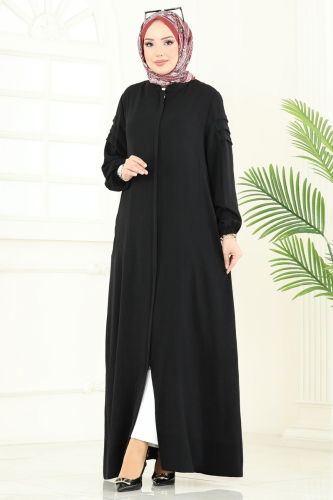 moda selvim Abaya 390DVL817 Black - Thumbnail