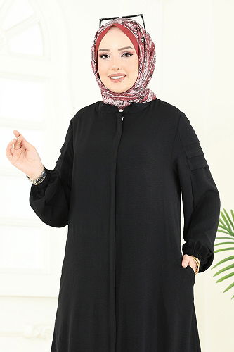moda selvim عباءة أسود 390DVL817 - Thumbnail