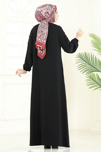 moda selvim عباءة أسود 390DVL817 - Thumbnail