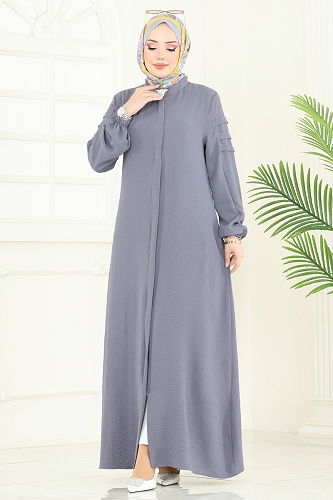 moda selvim Abaya 390DVL817 Gray - Thumbnail