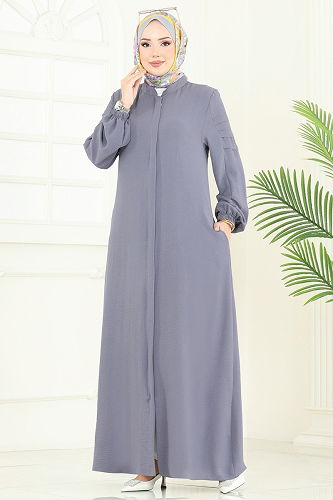 moda selvim Abaya 390DVL817 Gray - Thumbnail