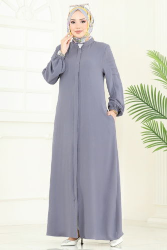 moda selvim عباءة رمادي 390DVL817 - Thumbnail